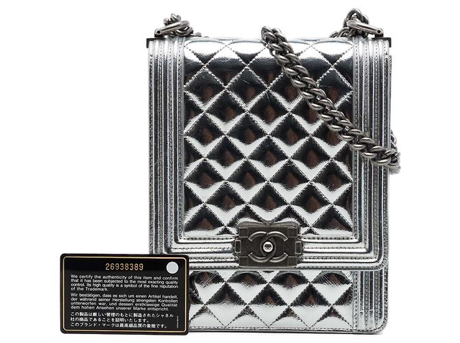 Chanel Silver Quilted Metallic Calfskin North South Boy Flap Argento - vista 7
