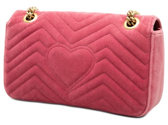 Borsa a tracolla Gucci GG Marmont Matelassé in velluto rosa Medium - vista 2