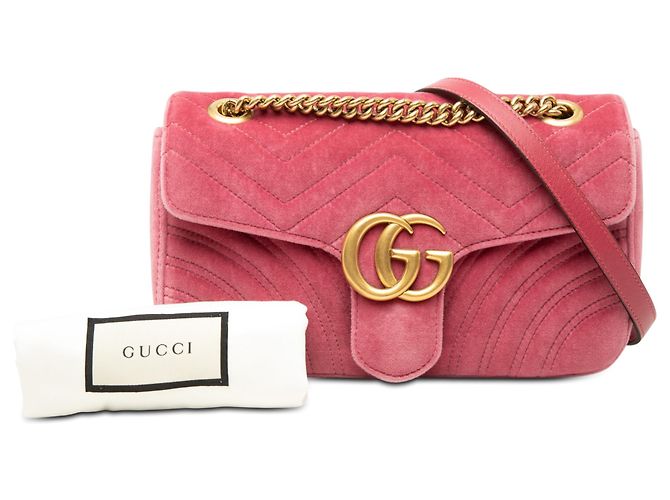 Borsa a tracolla Gucci GG Marmont Matelassé in velluto rosa Medium - vista 7