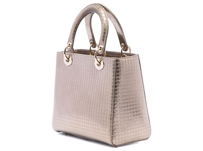 Autre Marque Dior Gold Medium Metallic Patent Microcannage Lady Dior D'oro - vista 2
