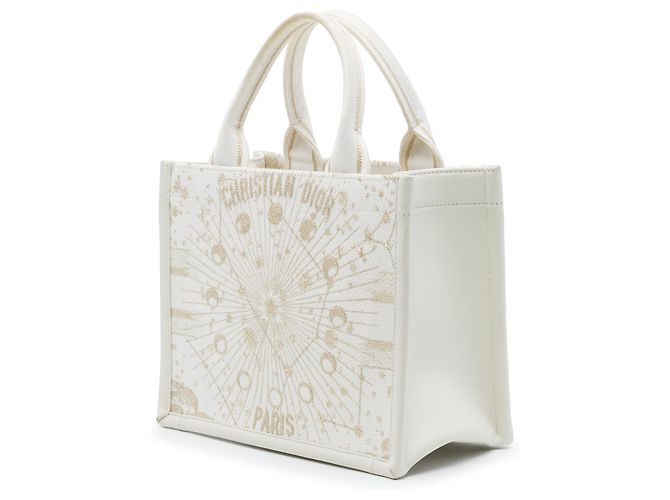 Dior Book Tote Small em tela bordada branca com estrelas douradas Branco - vista 2