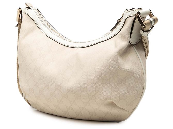 Borsa a tracolla Gucci in tela GG beige con banda Web - vista 2