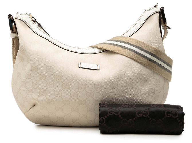 Borsa a tracolla Gucci in tela GG beige con banda Web - vista 7