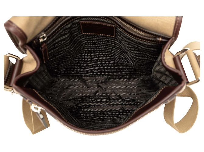 Bolso bandolera Prada de lona Canapa beige con ribetes de cuero y hebilla con logo - vista 4