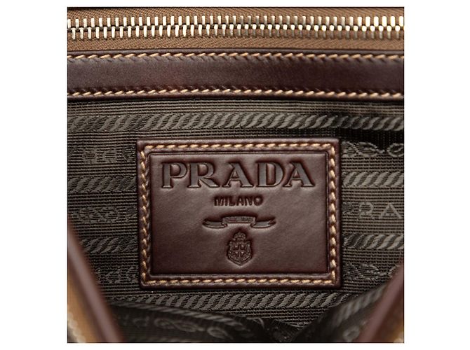 Bolso bandolera Prada de lona Canapa beige con ribetes de cuero y hebilla con logo - vista 5