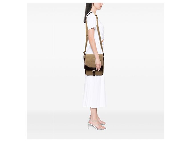 Bolso bandolera Prada de lona Canapa beige con ribetes de cuero y hebilla con logo - vista 6