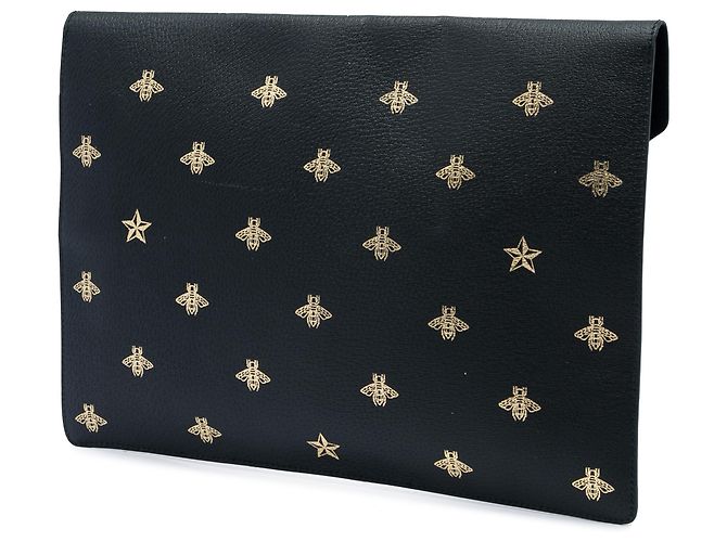 Clutch Portfolio Gucci in pelle di vitello nera Bee Star Nero - vista 2