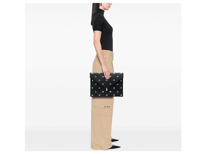 Clutch Portfolio Gucci in pelle di vitello nera Bee Star Nero - vista 5