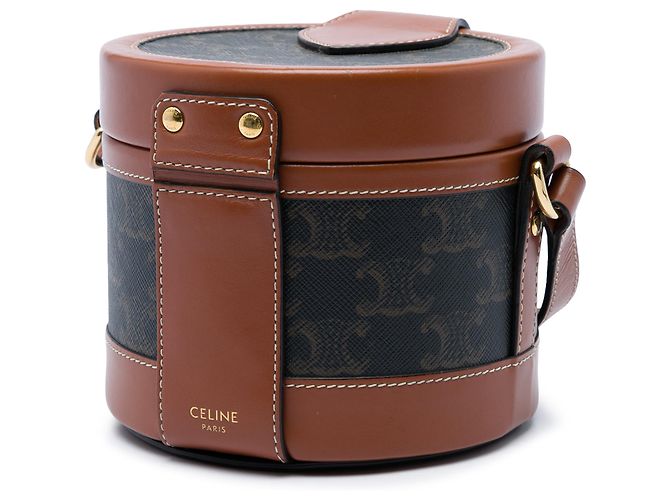 Céline Celine Brown Small Triomphe Coated Canvas Tambour Crossbody Marrone Marrone scuro - vista 2