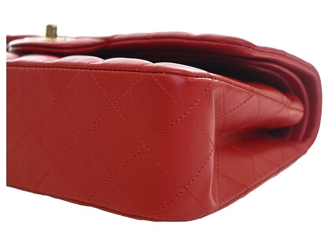 Chanel Red Medium Classic Lambskin Double Flap Rouge - vue 11