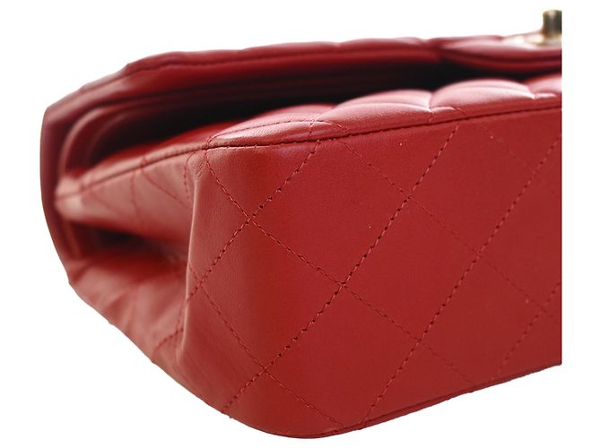 Chanel Red Medium Classic Lambskin Double Flap Rouge - vue 12
