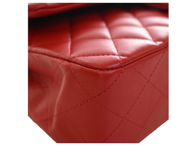 Chanel Red Medium Classic Lambskin Double Flap Rouge - vue 13