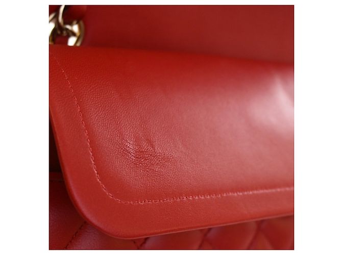 Chanel Red Medium Classic Lambskin Double Flap Rouge - vue 14