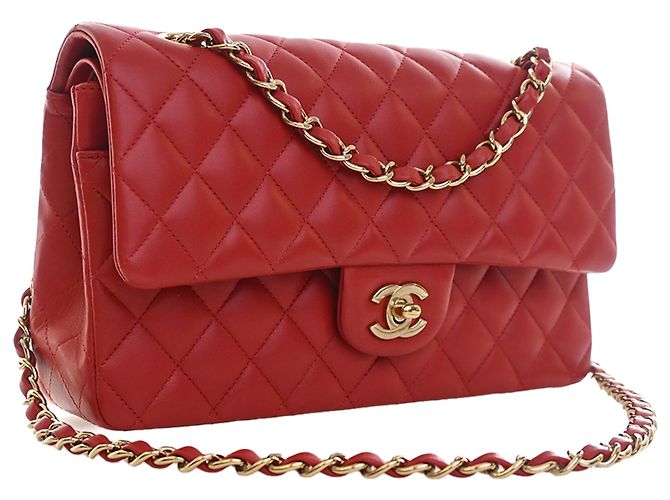 Chanel Red Medium Classic Lambskin Double Flap Rouge - vue 2