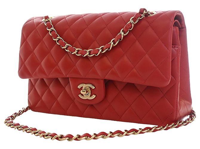 Chanel Red Medium Classic Lambskin Double Flap Rouge - vue 3
