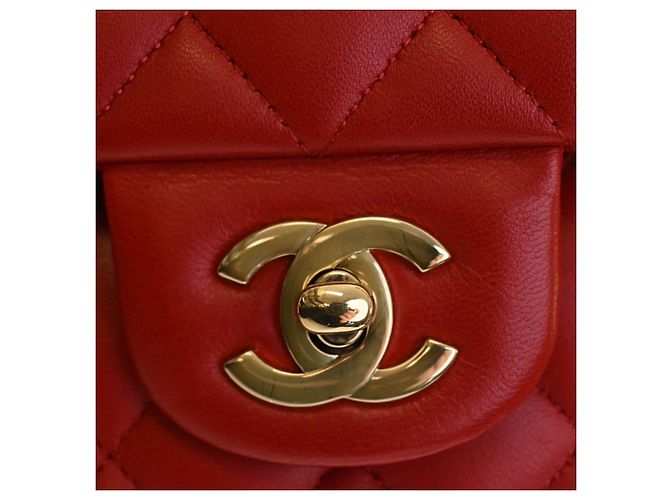 Chanel Red Medium Classic Lambskin Double Flap Rouge - vue 7