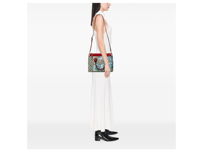 Borsa Satchel Gucci Beige GG Supreme Blooms Linea A - vista 6
