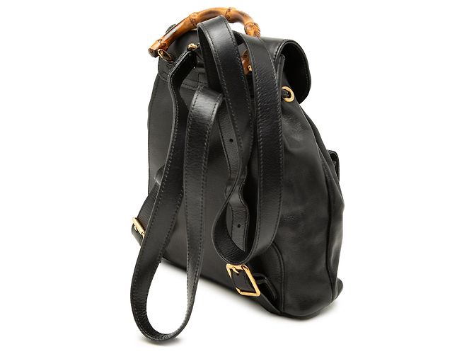 Bamboo Zaino Gucci in pelle di vitello nera con coulisse e bambù Nero - vista 2