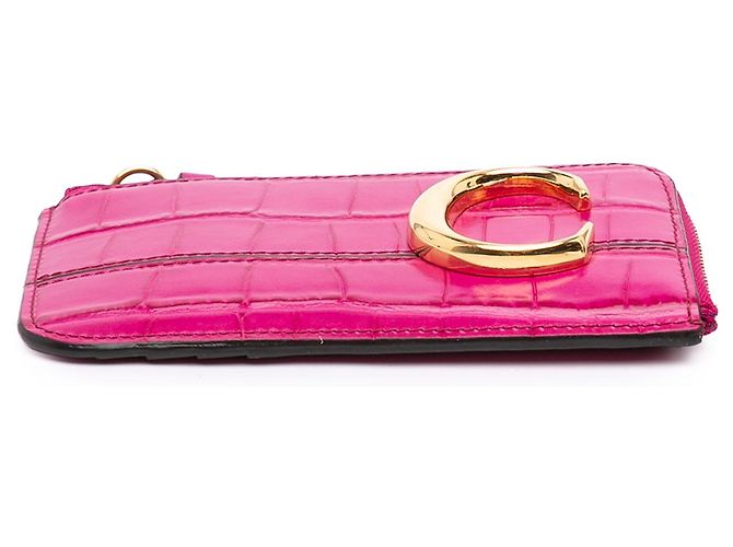 Tarjetero Chloé C de piel grabada efecto cocodrilo rosa - vista 3