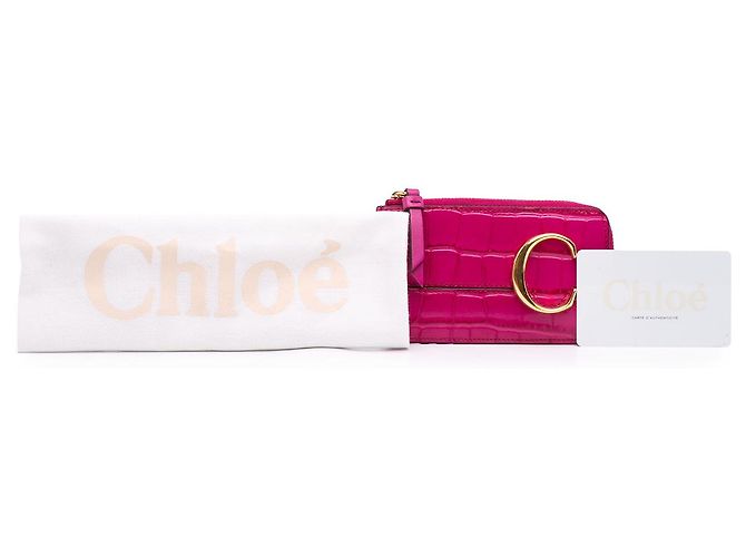 Tarjetero Chloé C de piel grabada efecto cocodrilo rosa - vista 7