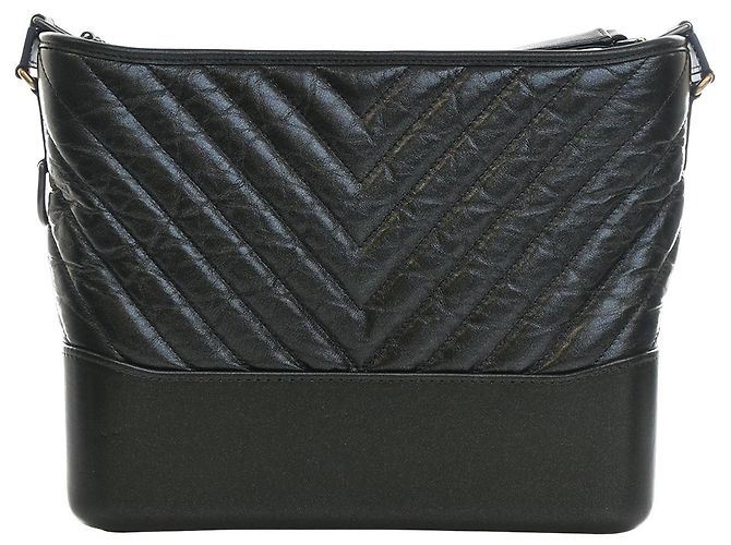 Chanel Gabrielle Crossbody in vitello invecchiato iridescente nero Medium Chevron - vista 2