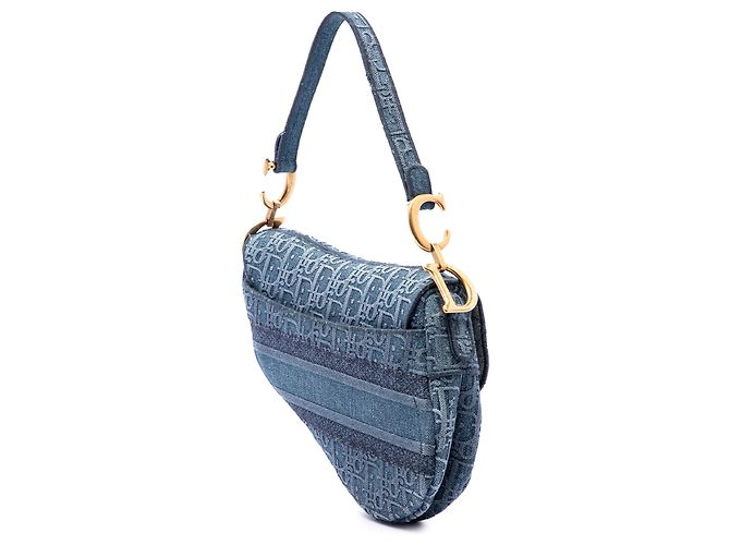 Autre Marque Borsa Saddle in denim blu ricamato Oblique Dior - vista 2