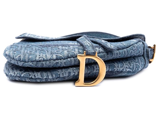 Autre Marque Borsa Saddle in denim blu ricamato Oblique Dior - vista 3