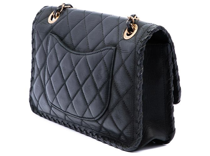 Chanel Black Medium Classic Calfskin Happy Stitch Flap Nero - vista 2