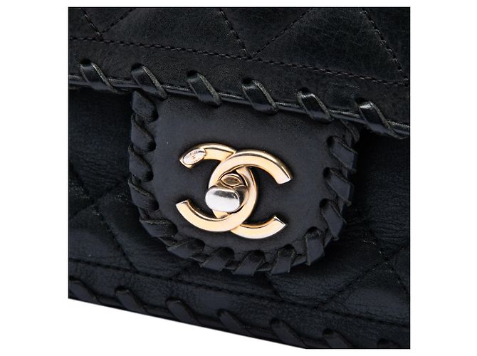 Chanel Black Medium Classic Calfskin Happy Stitch Flap Nero - vista 5