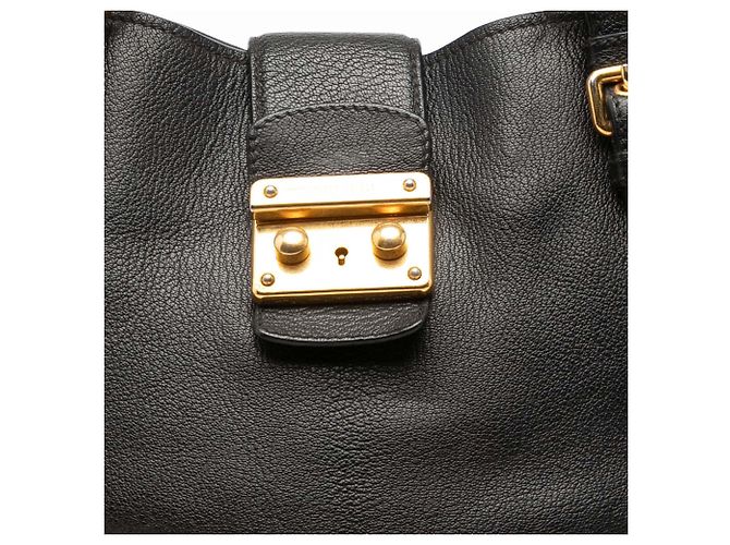 Borsa Satchel Miu Miu in pelle di capra nera Madras Nero - vista 6