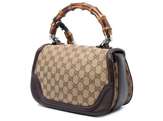 Borsa Gucci Medium GG Canvas New Bamboo Beige con manico in bambù - vista 2