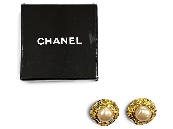 Orecchini a clip Chanel Gold CC placcati oro e perle finte D'oro - vista 7