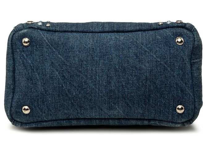 Borsa Satchel Prada Blue Small Denim Canapa Bijoux - vista 3