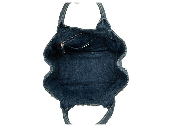 Borsa Satchel Prada Blue Small Denim Canapa Bijoux - vista 4