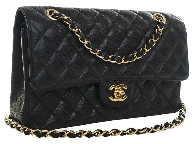 Chanel Black Medium Classic Caviar Double Flap Noir - vue 8