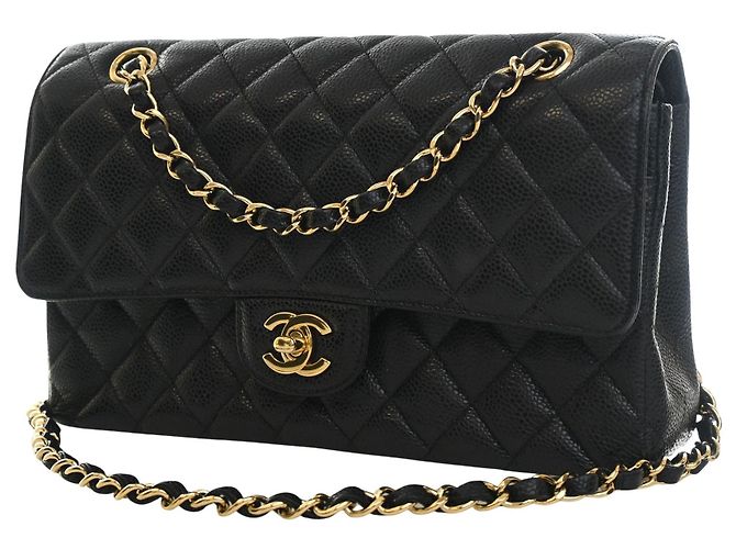 Chanel Black Medium Classic Caviar Double Flap Noir - vue 9