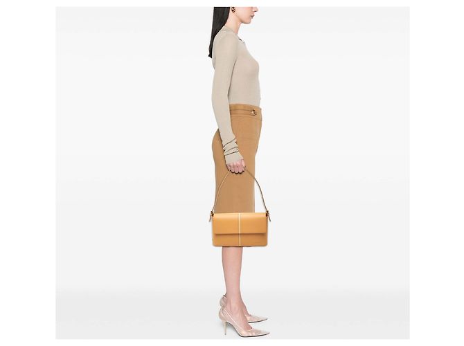 Borsa a tracolla con patta Burberry in pelle marrone Caramello - vista 6
