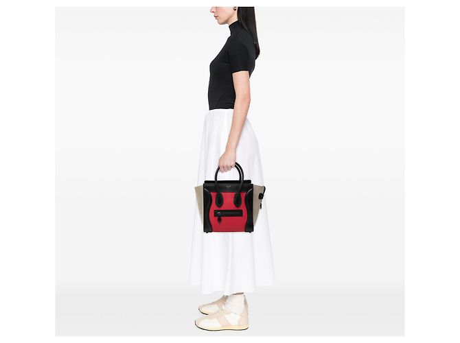 Céline Celine Luggage Tote Micro aus tricolor Leder in Rot - Ansicht 6