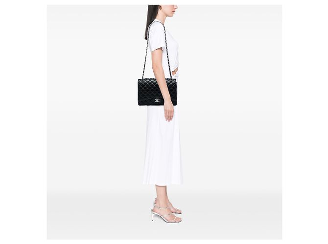 Chanel Black Jumbo Classic Lambskin Double Flap Nero - vista 5