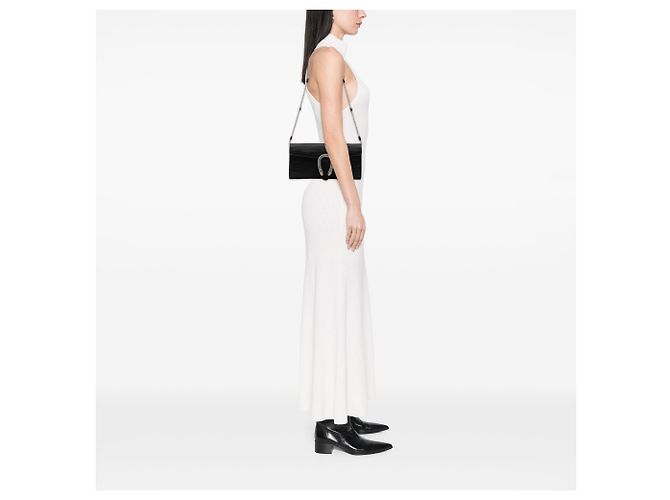 Clutch Dionysus com corrente em cetim canelado preto e cristais Gucci - vista 7