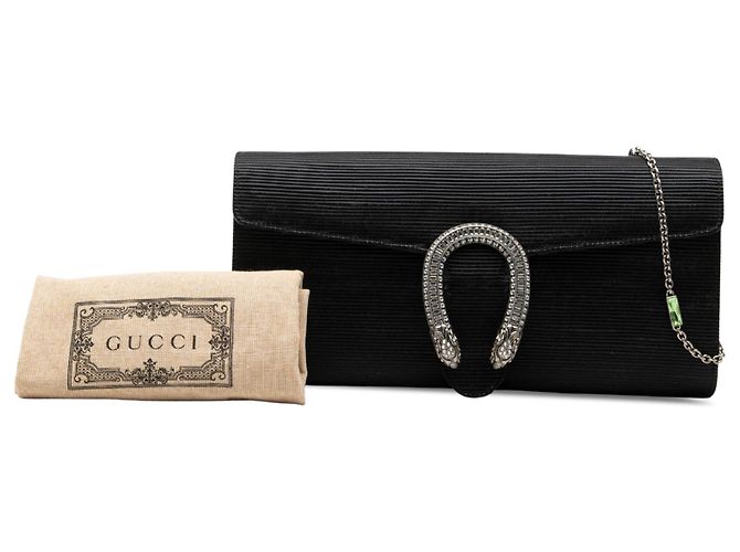 Clutch Dionysus com corrente em cetim canelado preto e cristais Gucci - vista 8