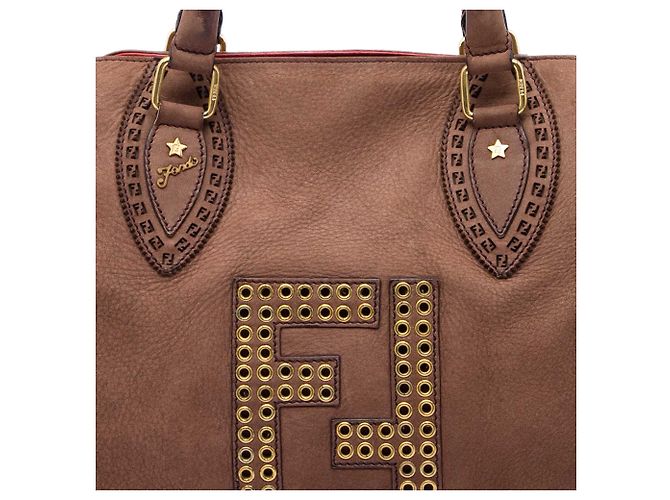 Borsa Fendi Brown Medium Zucca Nubuck Etniko Du Jour Marrone - vista 5