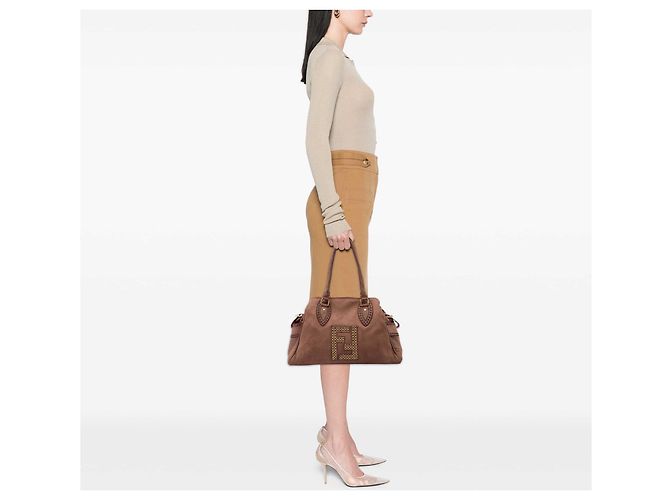 Borsa Fendi Brown Medium Zucca Nubuck Etniko Du Jour Marrone - vista 6