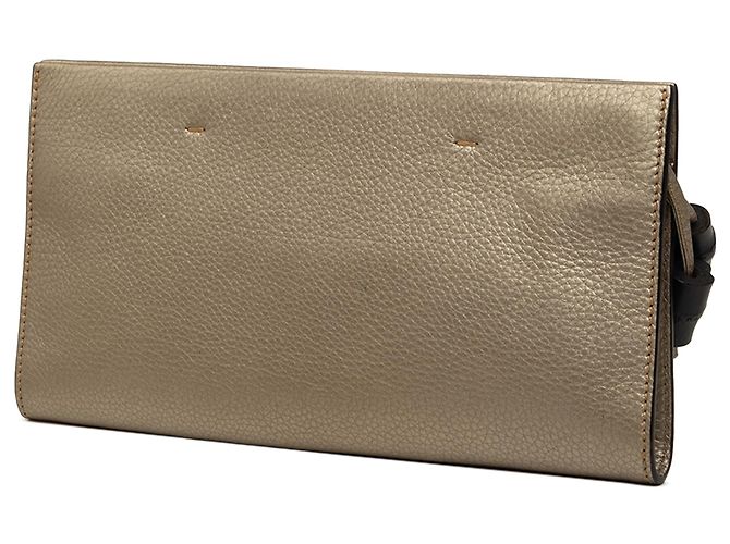 Bamboo Clutch Gucci in vitello metallizzato marrone con nappina in bambù Bronzo - vista 2