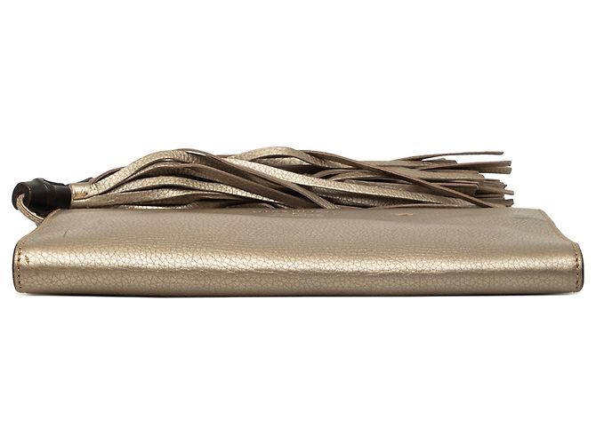Bamboo Clutch Gucci in vitello metallizzato marrone con nappina in bambù Bronzo - vista 3