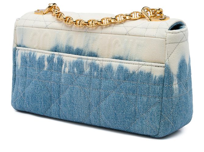 Autre Marque Borsa Dior Caro Macrocannage in denim blue tie-dye dimensione Medium - vista 2