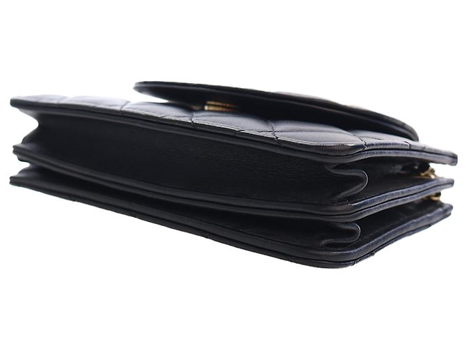 Portacellulare con catena Chanel Mini CC Quilted in pelle d'agnello nera Nero - vista 10