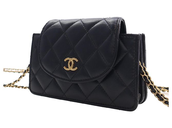 Portacellulare con catena Chanel Mini CC Quilted in pelle d'agnello nera Nero - vista 2