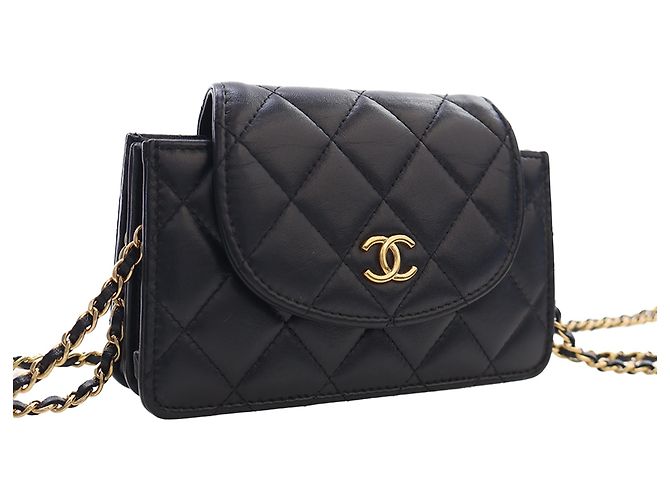 Portacellulare con catena Chanel Mini CC Quilted in pelle d'agnello nera Nero - vista 3