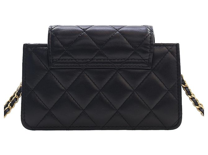 Portacellulare con catena Chanel Mini CC Quilted in pelle d'agnello nera Nero - vista 4